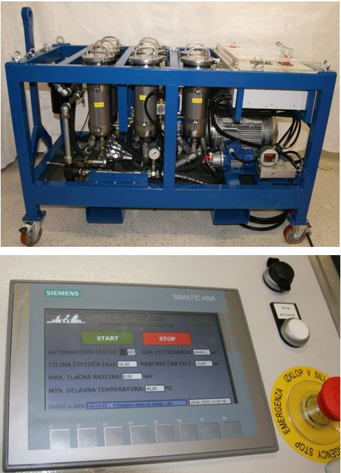 Laboratorij za fluidno tehniko (LFT) je v sodelovanju s podjetjem TRECON d.o.o. in podjetjem TRM PRO d.o.o. razvil:  
Veliko industrijsko mobilno filtrirno napravo hidravličnega olja z diagnostičnim centrom
